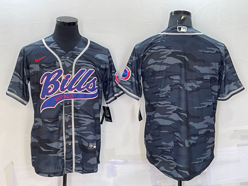 Buffalo Bills Blank Gray Camo With Patch Cool Base Stitched Baseball Jersey