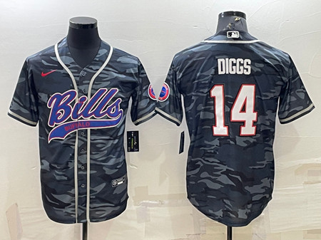 Buffalo Bills Blank #14 Stefon Diggs Gray Navy Camo With Patch Cool Base Stitched Baseball Jersey