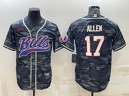 Buffalo Bills Blank #17 Josh Allen Gray Navy Camo With Patch Cool Base Stitched Baseball Jersey
