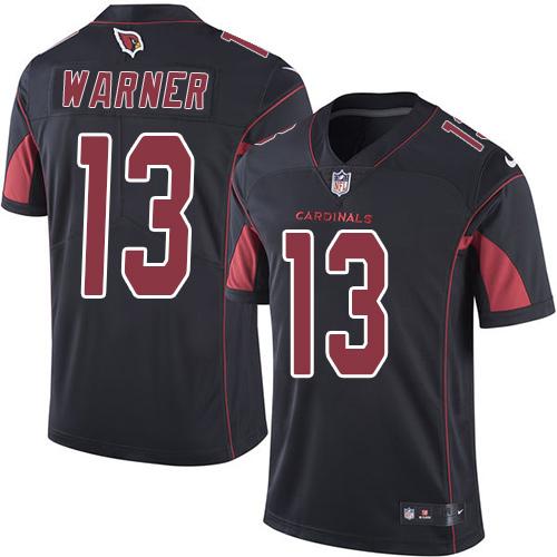 Cardinals #13 Kurt Warner Black Stitched Limited Rush Nike Jersey