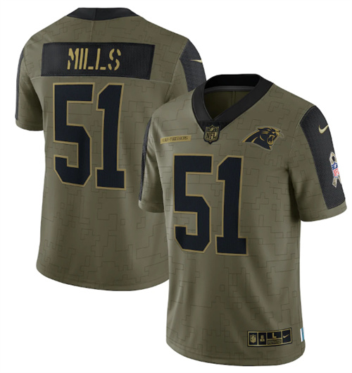 Carolina Panthers #51 Sam Mills 2021 Olive Salute To Service Limited Stitched Jersey