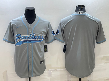 Carolina Panthers Blank Gray With Patch Cool Base Stitched Baseball Jersey