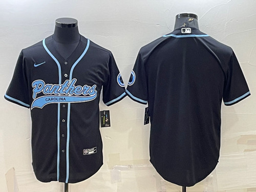 Carolina Panthers Blank Black With Patch Cool Base Stitched Baseball Jersey