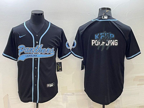 Carolina Panthers Black Team Big Logo With Patch Cool Base Stitched Baseball Jersey