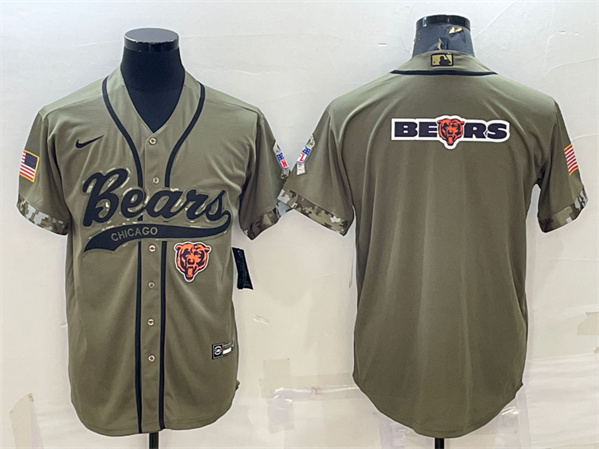 Chicago Bears Olive 2022 Salute To Service Team Big Logo Cool Base Stitched Baseball Jersey