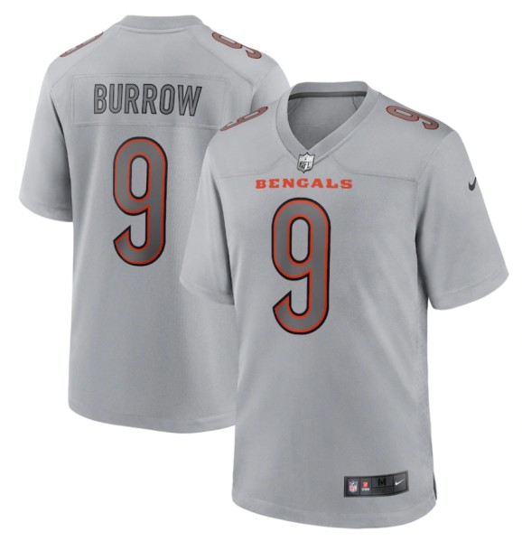Cincinnati Bengals #9 Joe Burrow Gray Atmosphere Fashion Stitched Game Jersey