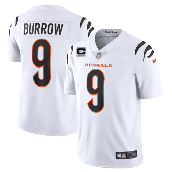 Cincinnati Bengals 2022 #9 Joe Burrow White With 3-Star C Patch Vapor Limited Stitched Jersey