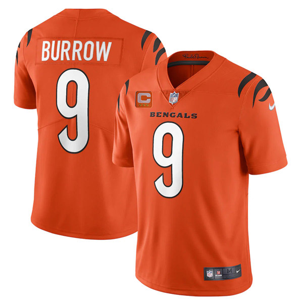 Cincinnati Bengals 2022 #9 Joe Burrow Orange With 3-Star C Patch Vapor Limited Stitched Jersey