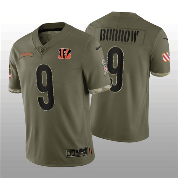 Cincinnati Bengals #9 Joe Burrow 2022 Olive Salute To Service Limited Stitched Jersey