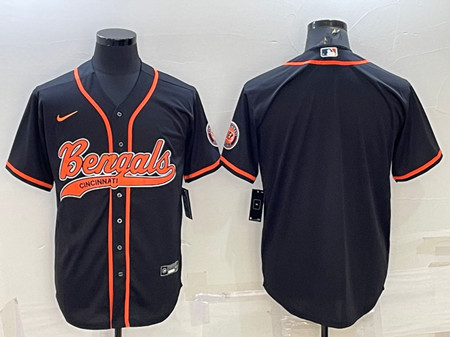 Cincinnati Bengals Blank Black With Patch Cool Base Stitched Baseball Jersey