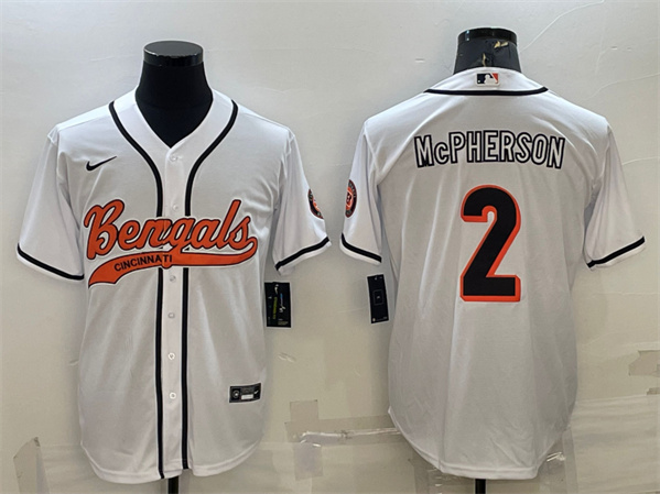 Cincinnati Bengals #2 Evan McPherson White With Patch Cool Base Stitched Baseball Jersey
