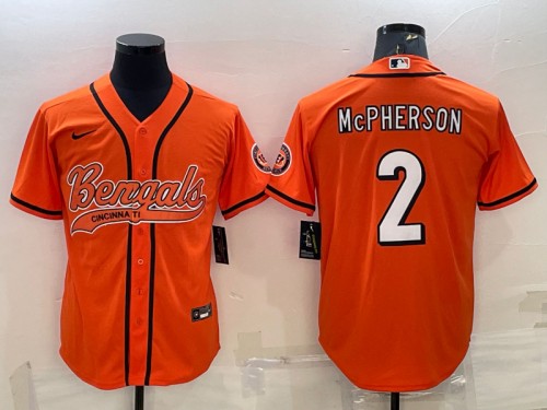Cincinnati Bengals #2 Evan McPherson Orange With Patch Cool Base Stitched Baseball Jersey