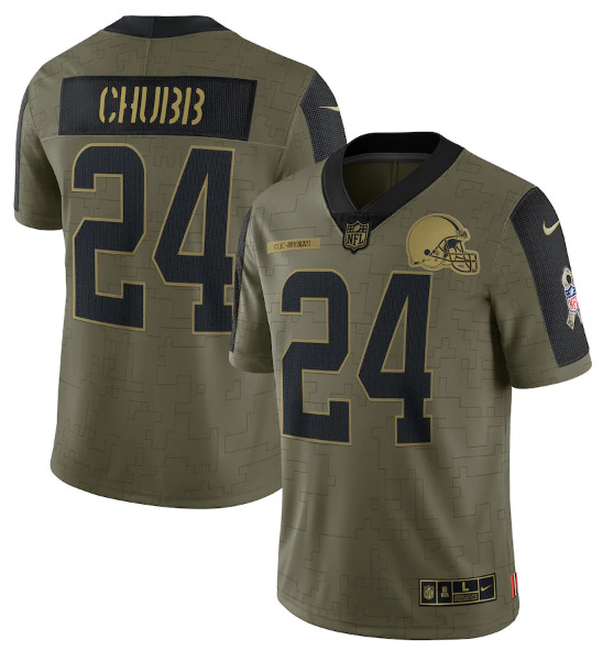 Cleveland Browns #24 Nick Chubb 2021 Olive Salute To Service Limited Stitched Jersey