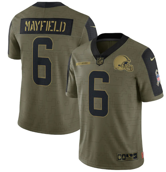 Cleveland Browns #6 Baker Mayfield 2021 Olive Salute To Service Limited Stitched Jersey