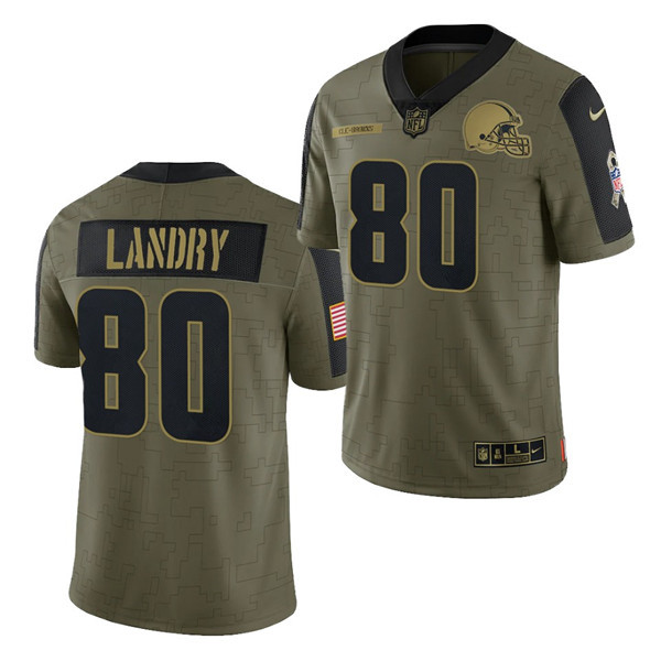 Cleveland Browns #80 Jarvis Landry 2021 Olive Salute To Service Limited Stitched Jersey