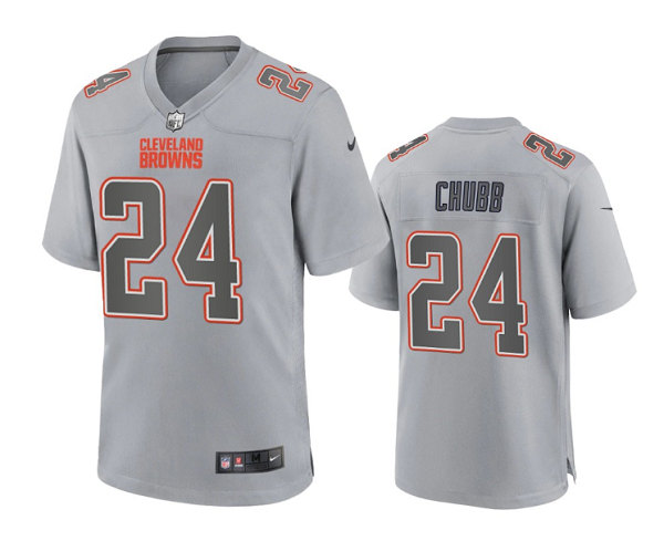 Cleveland Browns #24 Nick Chubb Gray Atmosphere Fashion Stitched Game Jersey