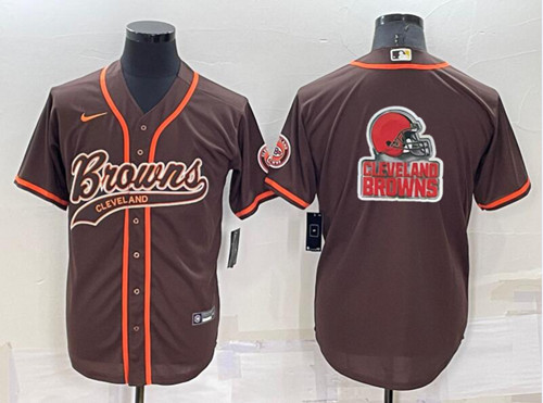 Cleveland Browns Brown Team Big Logo With Patch Cool Base Stitched Baseball Jersey