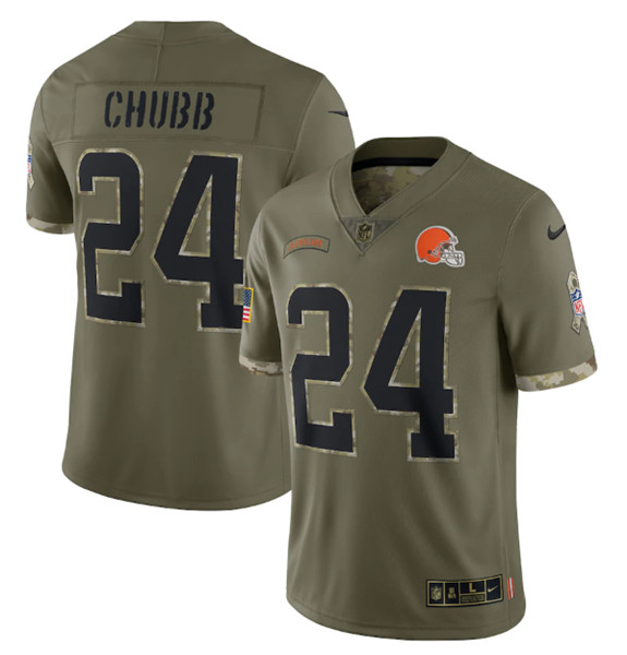 Cleveland Browns #24 Nick Chubb 2022 Olive Salute To Service Limited Stitched Jersey