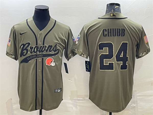 Cleveland Browns #24 Nick Chubb Olive 2022 Salute To Service Cool Base Stitched Baseball Jersey
