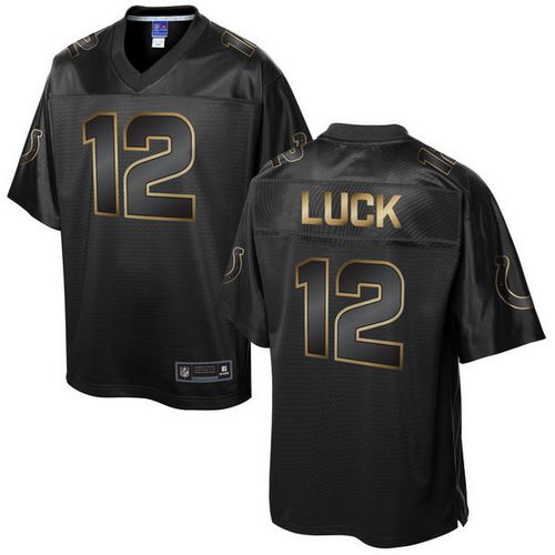 Colts #12 Andrew Luck Pro Line Black Gold Collection Stitched Game Nike Jersey