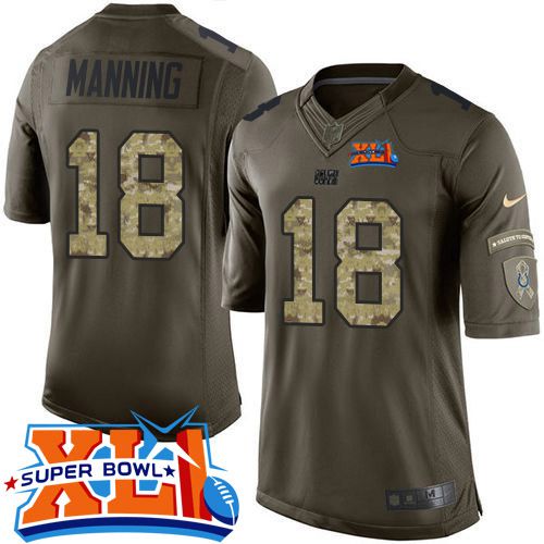 Colts #18 Peyton Manning Green Super Bowl XLI Stitched Limited Salute To Service Nike Jersey