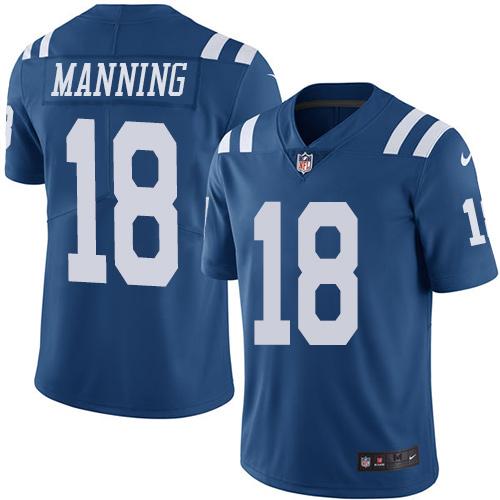 Colts #18 Peyton Manning Royal Blue Stitched Limited Rush Nike Jersey