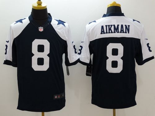 Cowboys #8 Troy Aikman Navy Blue Thanksgiving Throwback Stitched Limited Nike Jersey