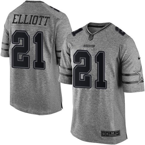 Cowboys #21 Ezekiel Elliott Gray Stitched Limited Gridiron Gray Nike Jersey
