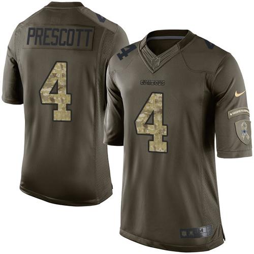 Cowboys #4 Dak Prescott Green Stitched Limited Salute To Service Nike Jersey