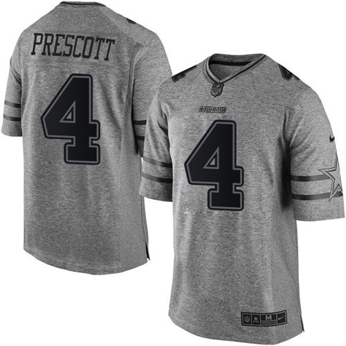 Cowboys #4 Dak Prescott Gray Stitched Limited Gridiron Gray Nike Jersey