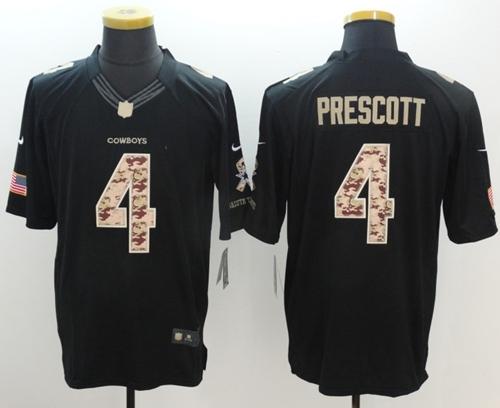 Cowboys #4 Dak Prescott Black Stitched Limited Salute To Service Nike Jersey