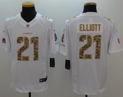 Cowboys #21 Ezekiel Elliott White Stitched Limited Salute To Service Nike Jersey