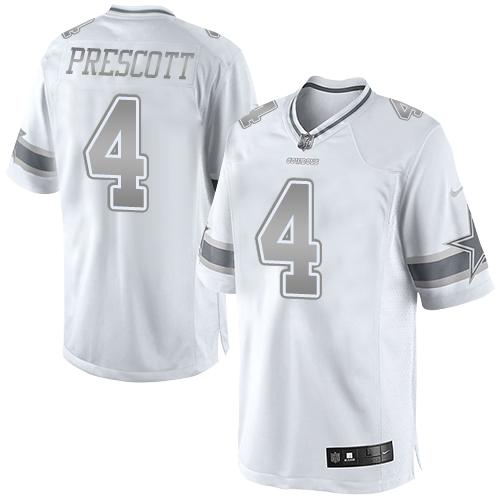Cowboys #4 Dak Prescott White Stitched Limited Platinum Nike Jersey