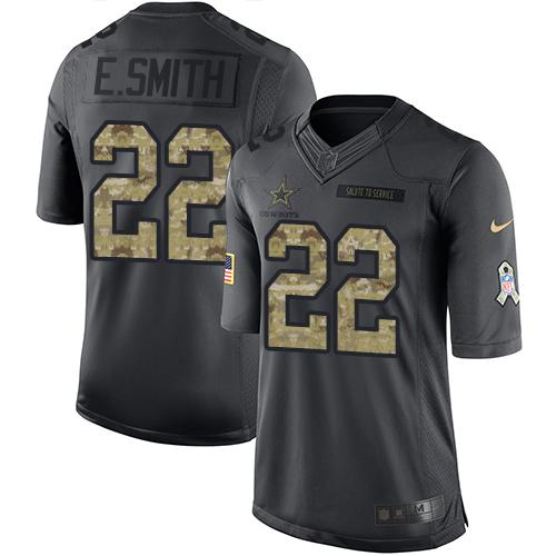 Cowboys #22 Emmitt Smith Black Stitched Limited 2016 Salute To Service Nike Jersey