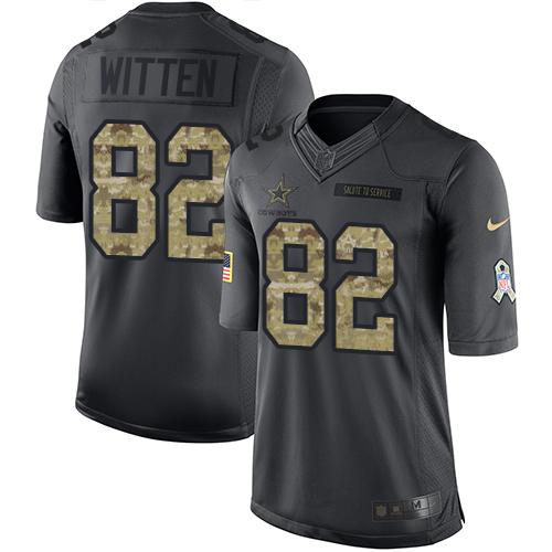 Cowboys #82 Jason Witten Black Stitched Limited 2016 Salute To Service Nike Jersey