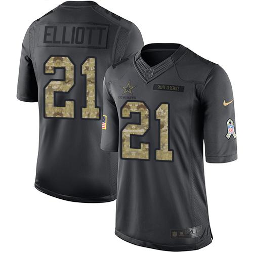 Cowboys #21 Ezekiel Elliott Black Stitched Limited 2016 Salute To Service Nike Jersey