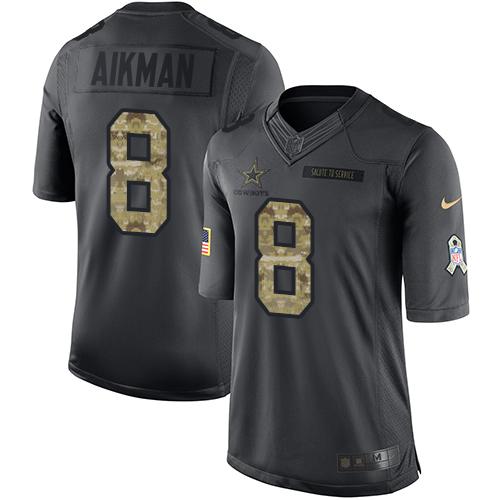 Cowboys #8 Troy Aikman Black Stitched Limited 2016 Salute To Service Nike Jersey