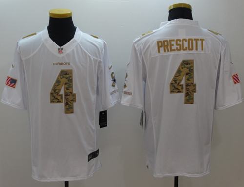 Cowboys #4 Dak Prescott White Stitched Limited Salute To Service Nike Jersey
