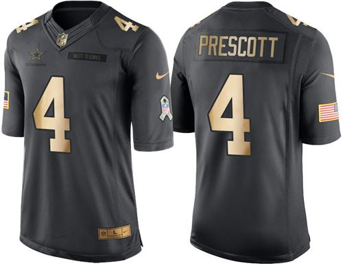 Cowboys #4 Dak Prescott Black Stitched Limited Gold Salute To Service Nike Jersey