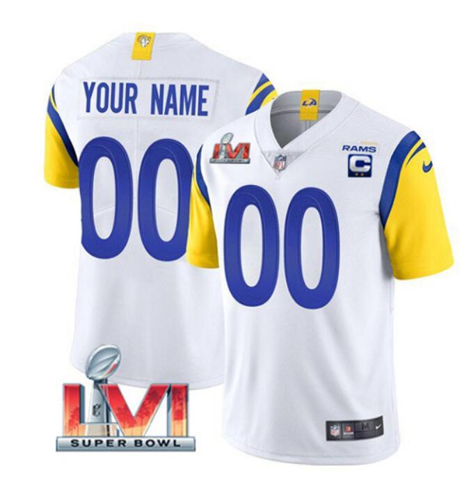 Los Angeles Rams Custom 2022 White With C Patch Super Bowl LVI Vapor Limited Stitched Jersey