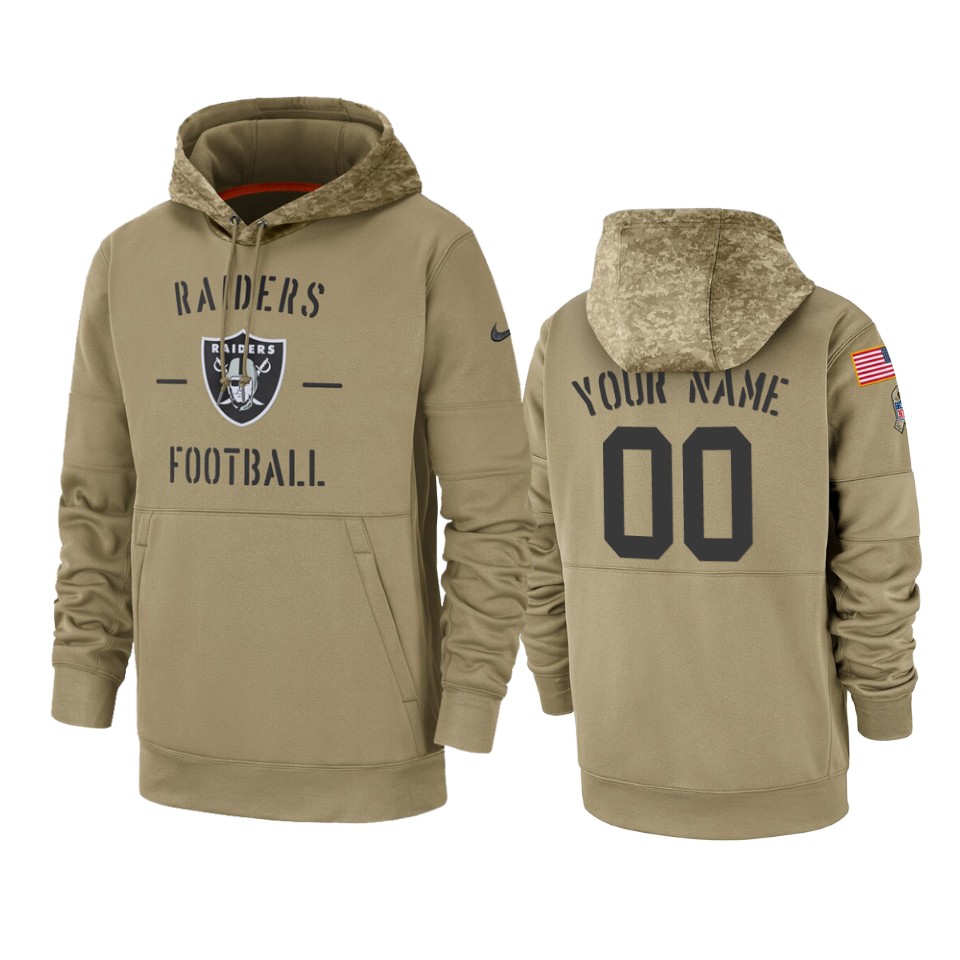 Oakland Raiders Customized Tan 2019 Salute To Service Sideline Therma Pullover Hoodie