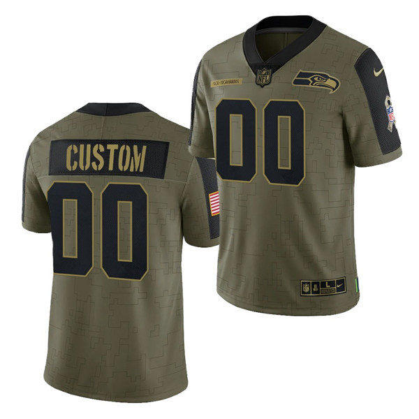 Seattle Seahawks Customized 2021 Olive Salute To Service Limited Stitched Jersey