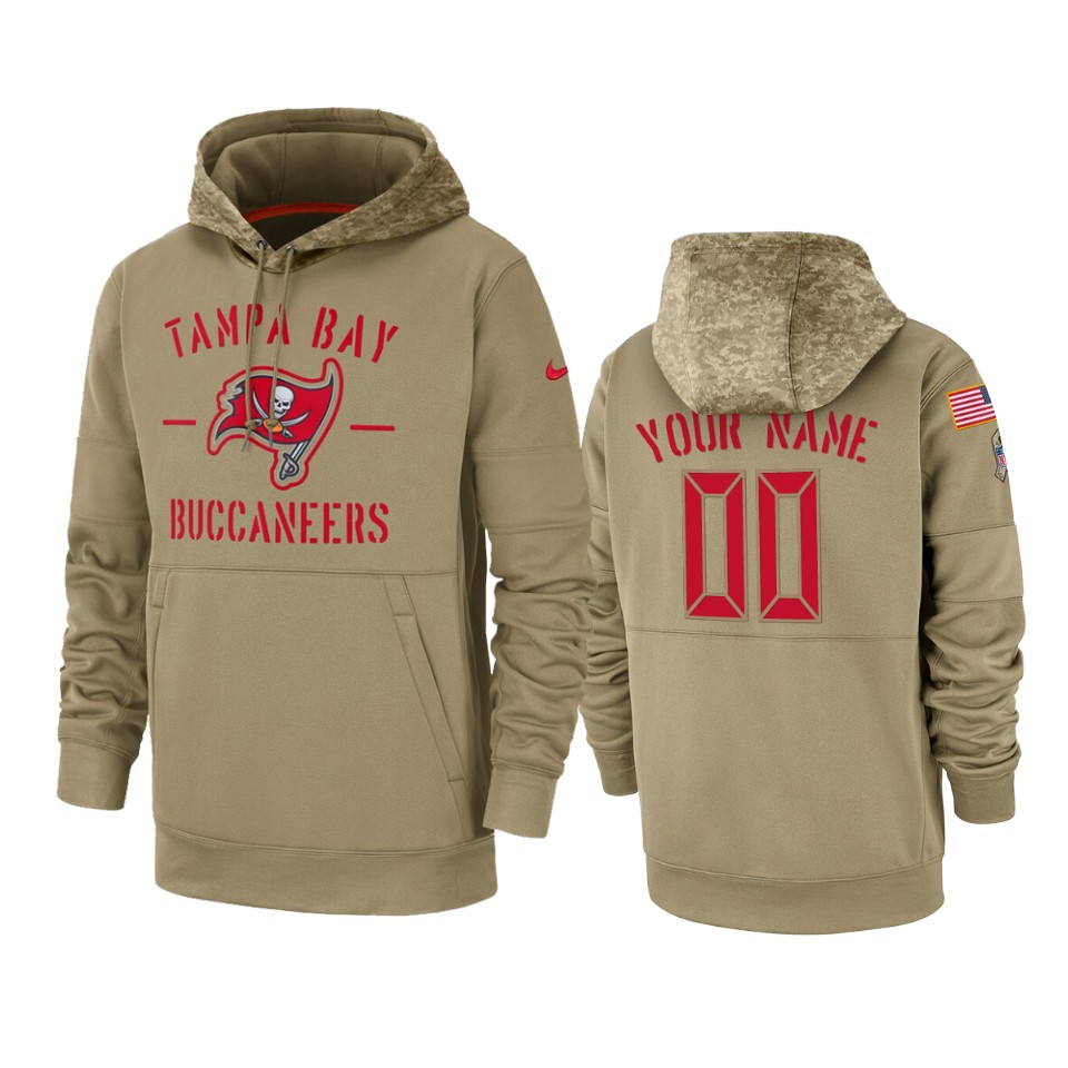 Tampa Bay Buccaneers Customized Tan 2019 Salute To Service Sideline Therma Pullover Hoodie