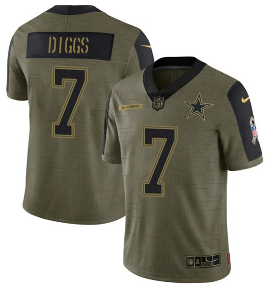 Dallas Cowboys #7 Trevon Diggs 2021 Olive Salute To Service Limited Stitched Jersey