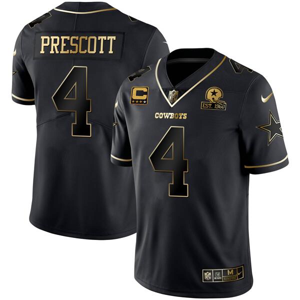 Dallas Cowboys #4 Dak Prescott Black Golden With C Patch Edition Limited Stitched Jersey
