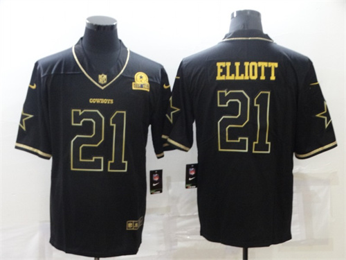 Dallas Cowboys #21 Ezekiel Elliott Black Golden Edition Limited Stitched Jersey