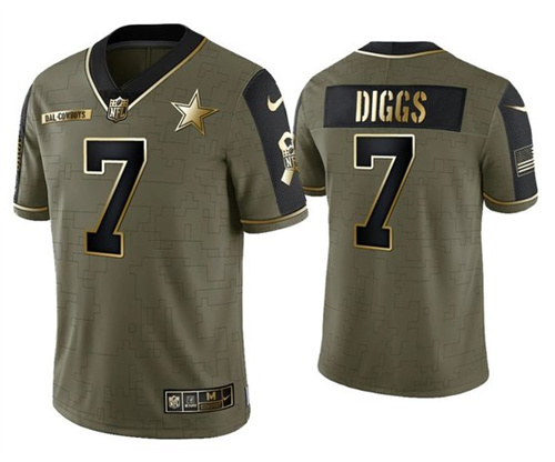 Dallas Cowboys #7 Trevon Diggs 2021 Olive Salute To Service Golden Limited Stitched Jersey