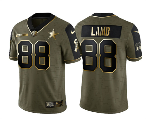 Dallas Cowboys #88 CeeDee Lamb 2021 Olive Salute To Service Golden Limited Stitched Jersey