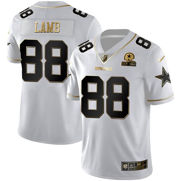 Dallas Cowboys #88 CeeDee Lamb White Golden Edition With 1960 Patch Limited Stitched Jersey
