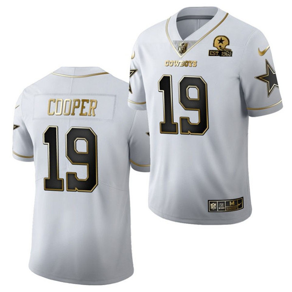 Dallas Cowboys #19 Amari Cooper White Golden Edition With 1960 Patch Limited Stitched Jersey